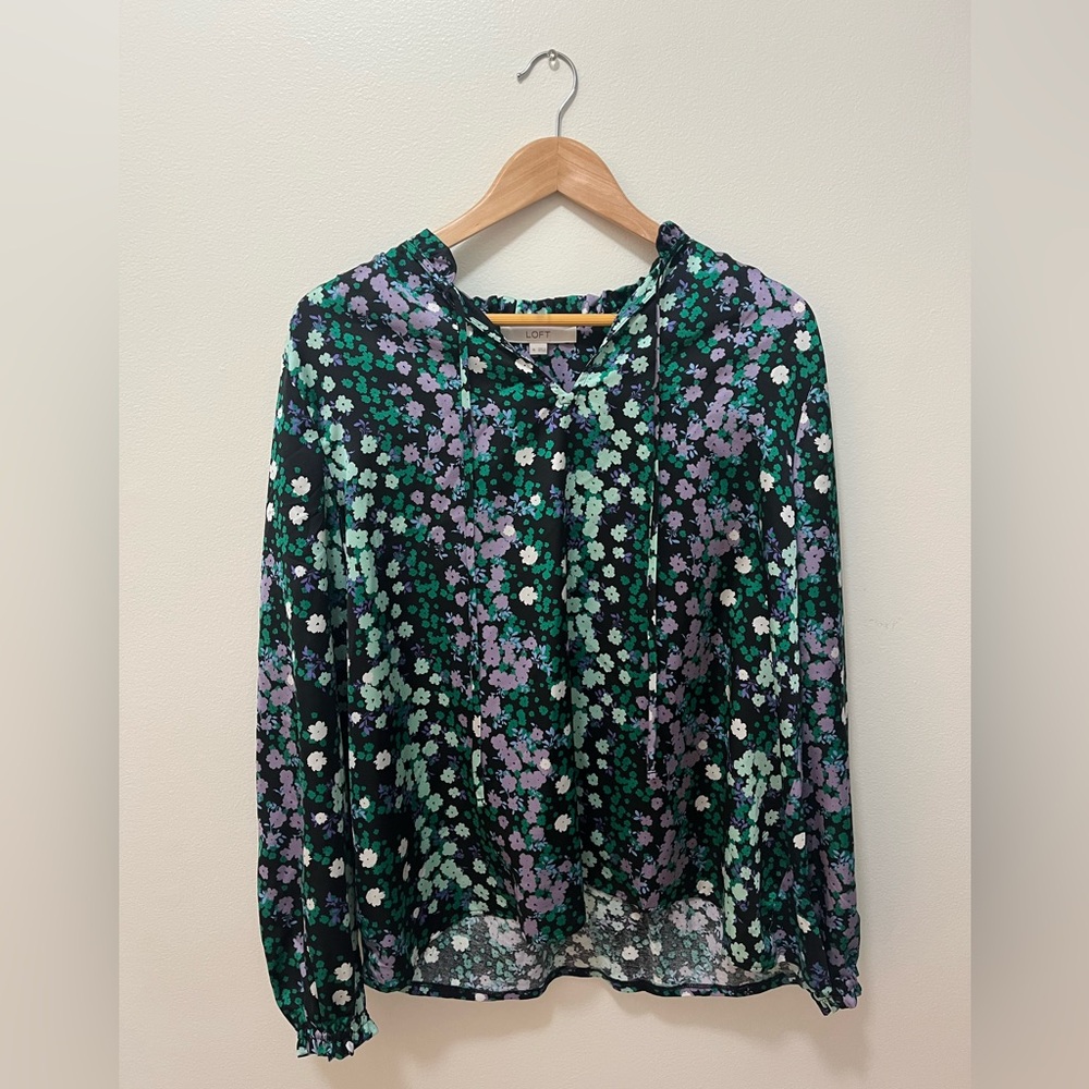 LOFT Floral Blouse - Black, Green, and Purple